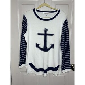 Cotton Country Size L Nautical Stripe Anchor Logo Round Neck 100% Cotton Sweater
